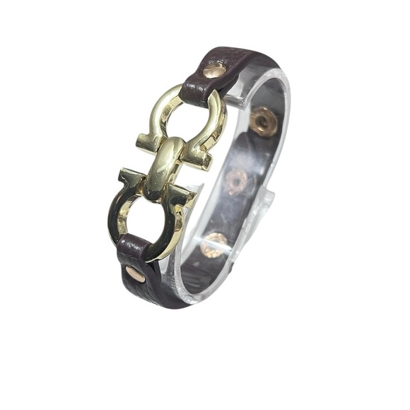 Gold and Dark Brown Leather Bracelet - Picture 5 of 5